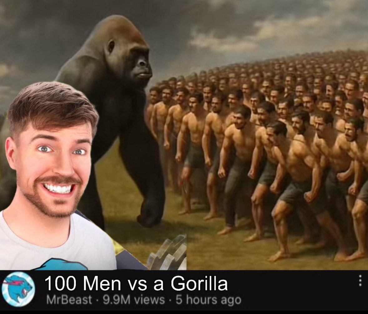 Mr Beast 100 men vs 1 gorilla 100 social media pages vs 1 website deeweb